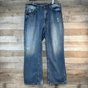 Express Jeans‎ Mens 36x30 Blue Distressed Straight Leg Denim Medium Wash Pants